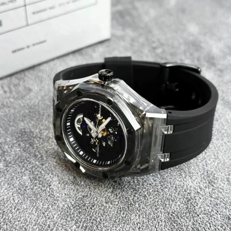 RONMAR Glacier Collection Automatic Mechanical Movement Rubber Strap Watch Unisex White Dial-42