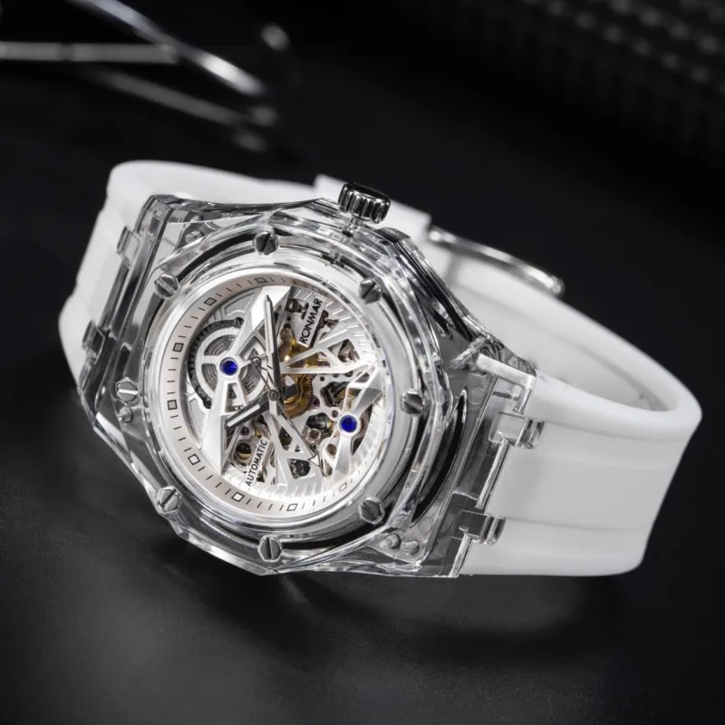 RONMAR Glacier Collection Automatic Mechanical Movement Rubber Strap Watch Unisex White Dial-1