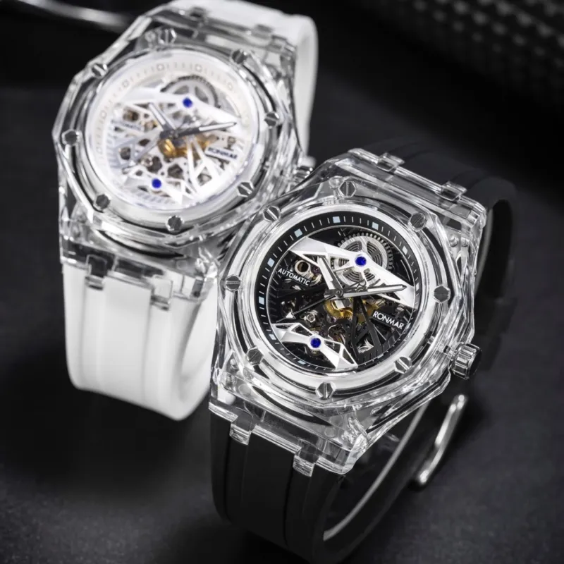 RONMAR Glacier Collection Automatic Mechanical Movement Rubber Strap Watch Unisex White Dial-50