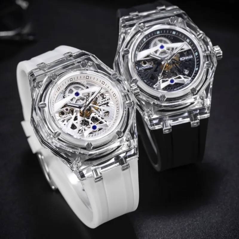 RONMAR Glacier Collection Automatic Mechanical Movement Rubber Strap Watch Unisex White Dial-14