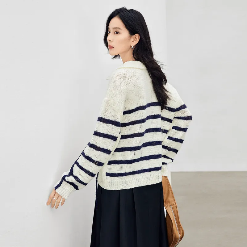 DIALOGUE Sweater Women's Blue White Stripes-4