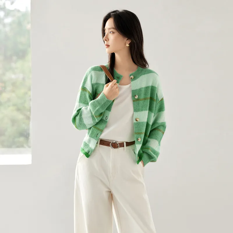 DIALOGUE Sweater Women's Forest Green Stripes-3