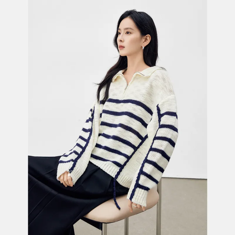 DIALOGUE Sweater Women's Blue White Stripes-2