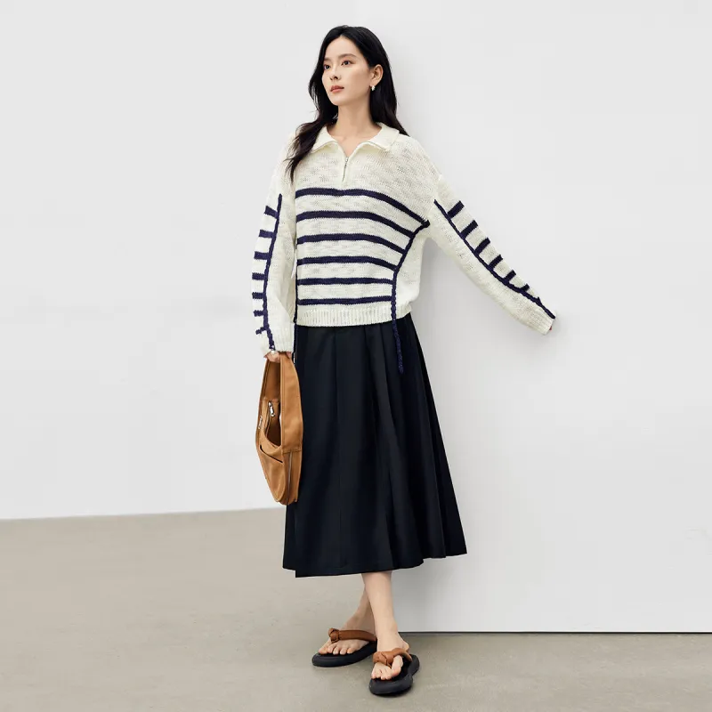DIALOGUE Sweater Women's Blue White Stripes-3