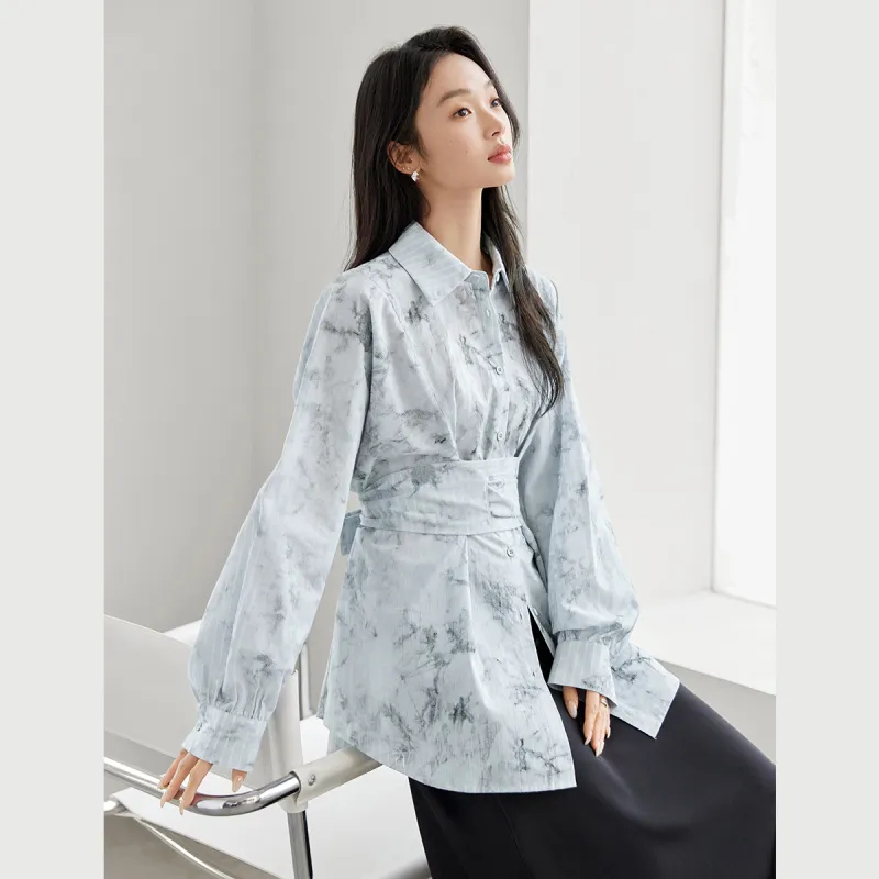 DIALOGUE Shirt Women's Tie Dye Light Blue-2