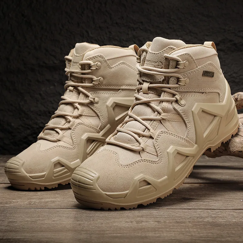 Hungo Slip Resistant Water Resistant Support Mid Top Hiking Shoes Men's Khaki-3