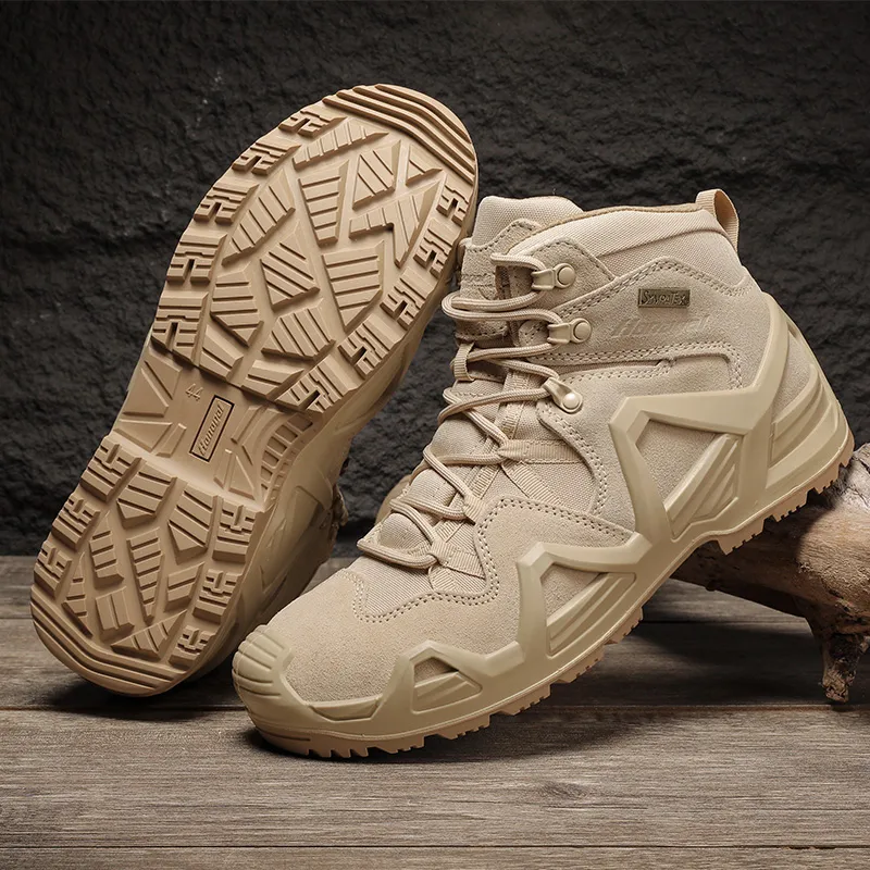 Hungo Slip Resistant Water Resistant Support Mid Top Hiking Shoes Men's Khaki-2