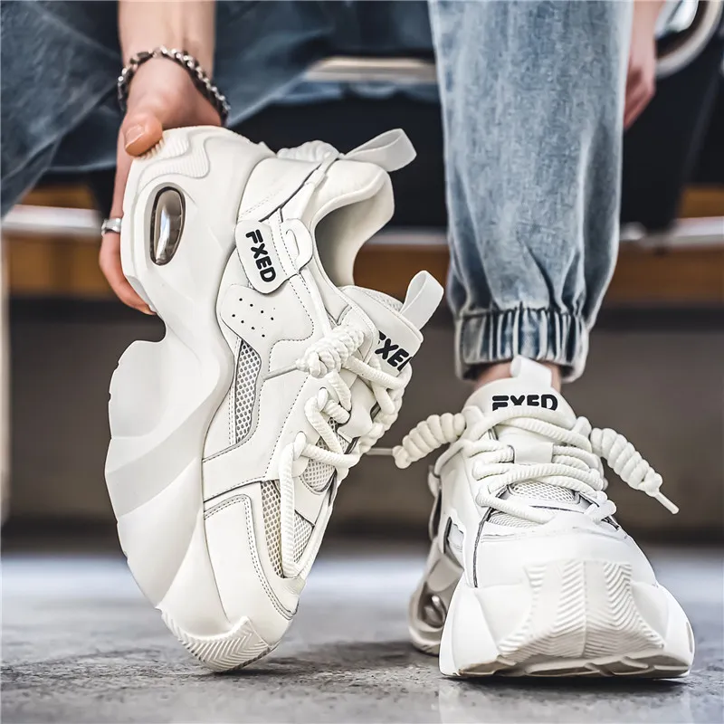 Van Ban Cushioning Anti-Slip Wear-Resistant Breathable Height Increasing Low-Top Chunky Sneakers Men's White-2