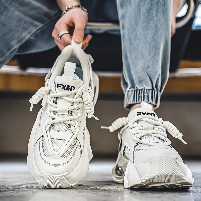 Van Ban Cushioning Anti-Slip Wear-Resistant Breathable Height Increasing Low-Top Chunky Sneakers Men's White-1