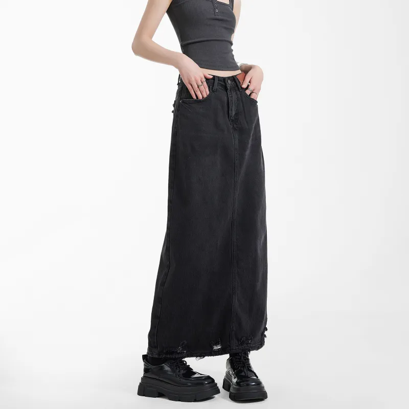 EDX Denim Long Skirts Women's Black-5