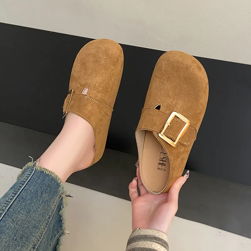 GESHE Rubber Sole Abrasion Resistant Slip Resistant Wrap toe Slippers Women's-10
