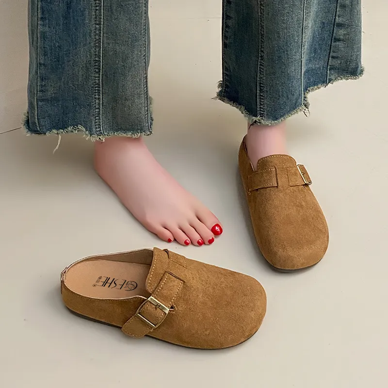 GESHE Rubber Sole Abrasion Resistant Slip Resistant Wrap toe Slippers Women's-17