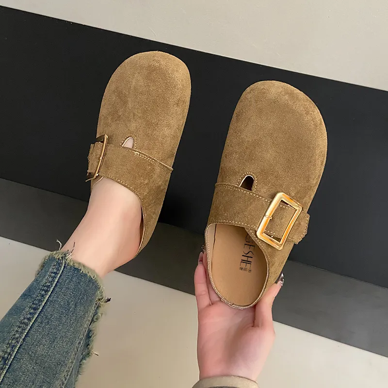 GESHE Rubber Sole Abrasion Resistant Slip Resistant Wrap toe Slippers Women's-1