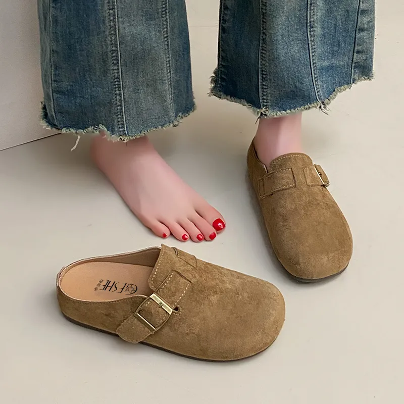 GESHE Rubber Sole Abrasion Resistant Slip Resistant Wrap toe Slippers Women's-5