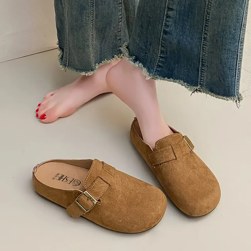 GESHE Rubber Sole Abrasion Resistant Slip Resistant Wrap toe Slippers Women's-18