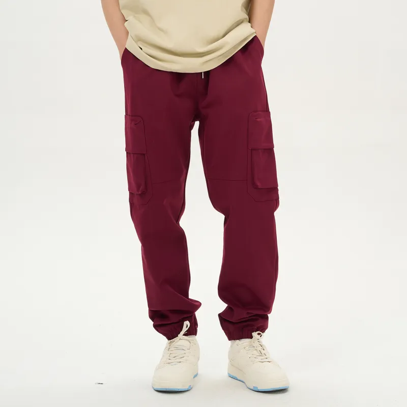 Menblero Casual Pants Unisex Burgundy-4