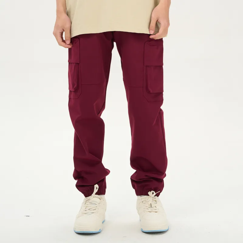Menblero Casual Pants Unisex Burgundy-3