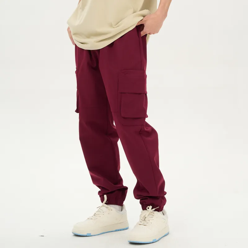 Menblero Casual Pants Unisex Burgundy-2