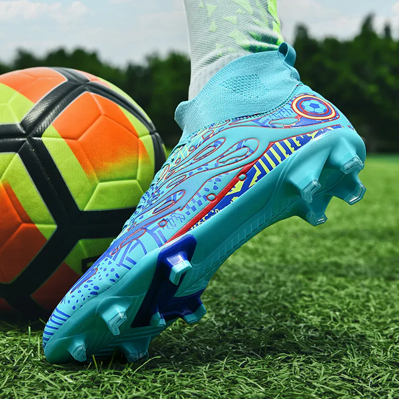 Black tailed deer Soccer Shoes Unisex High Top Aqua/White Blue/White Red-7