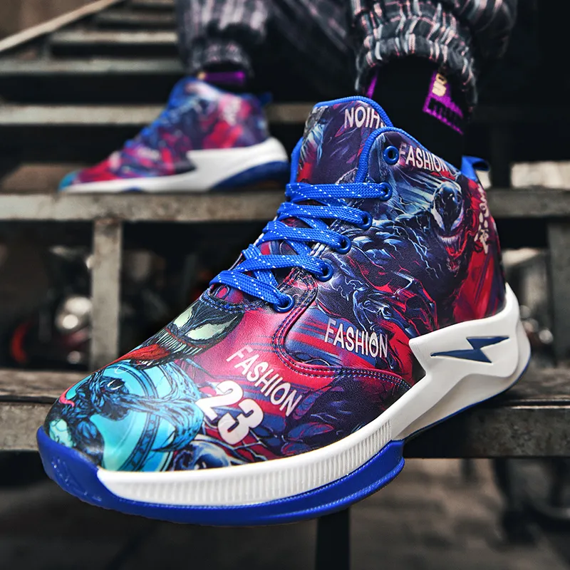 Black-tailed Deer Cushioned Slip-Resistant Abrasion-Resistant High-Top Basketball Shoes Unisex Mismatched Cyan Purple-9