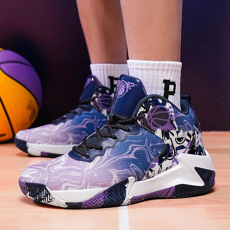 Black tailed Deer Shock Absorbers Slip Resistant Breathable High Top Basketball Shoes Men's-6