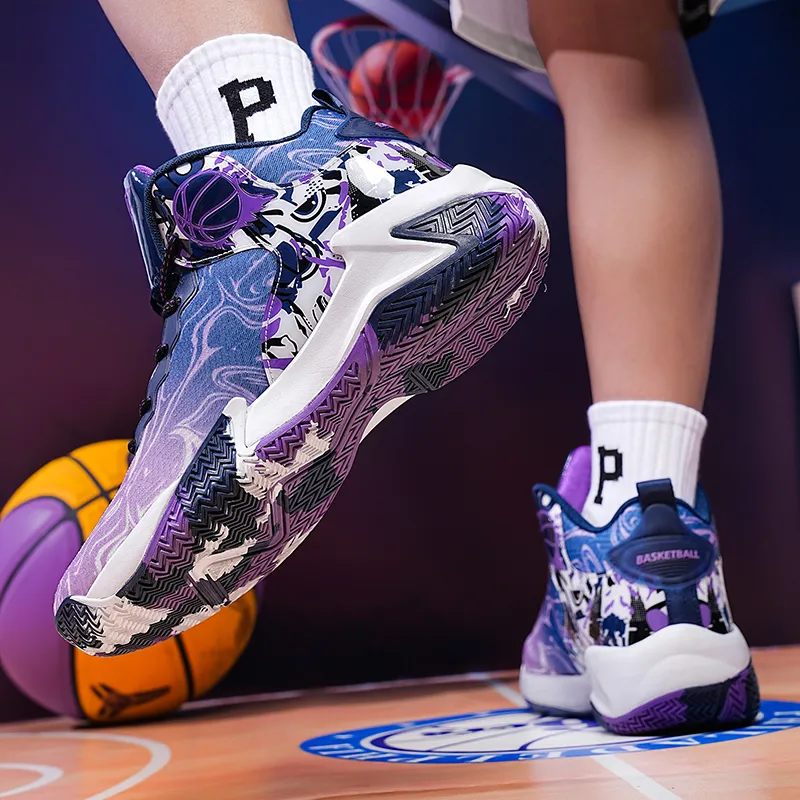 Black tailed Deer Shock Absorbers Slip Resistant Breathable High Top Basketball Shoes Men's-8