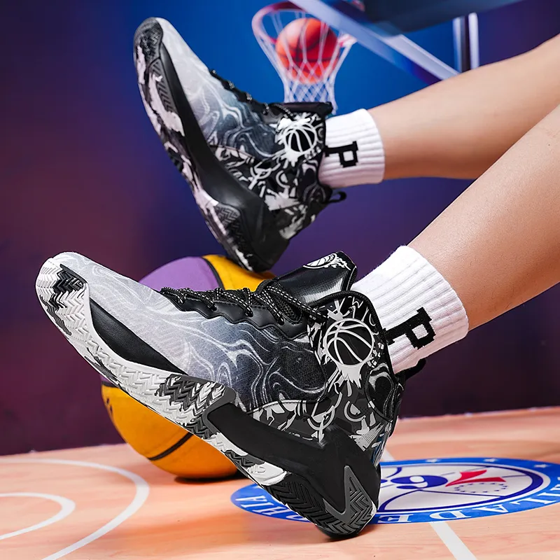 Black tailed Deer Shock Absorbers Slip Resistant Breathable High Top Basketball Shoes Men's-17