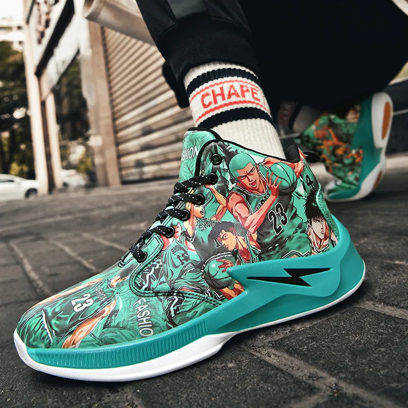 Black-tailed Deer Cushioned Slip-Resistant Abrasion-Resistant High-Top Basketball Shoes Unisex Mismatched Cyan Purple-5