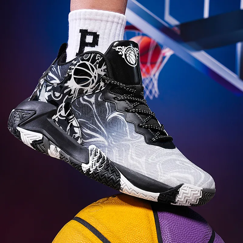 Black tailed Deer Shock Absorbers Slip Resistant Breathable High Top Basketball Shoes Men's-19