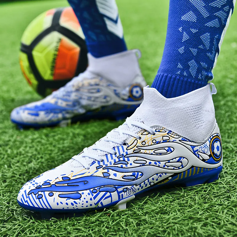 Black tailed deer Soccer Shoes Unisex High Top Aqua/White Blue/White Red-12