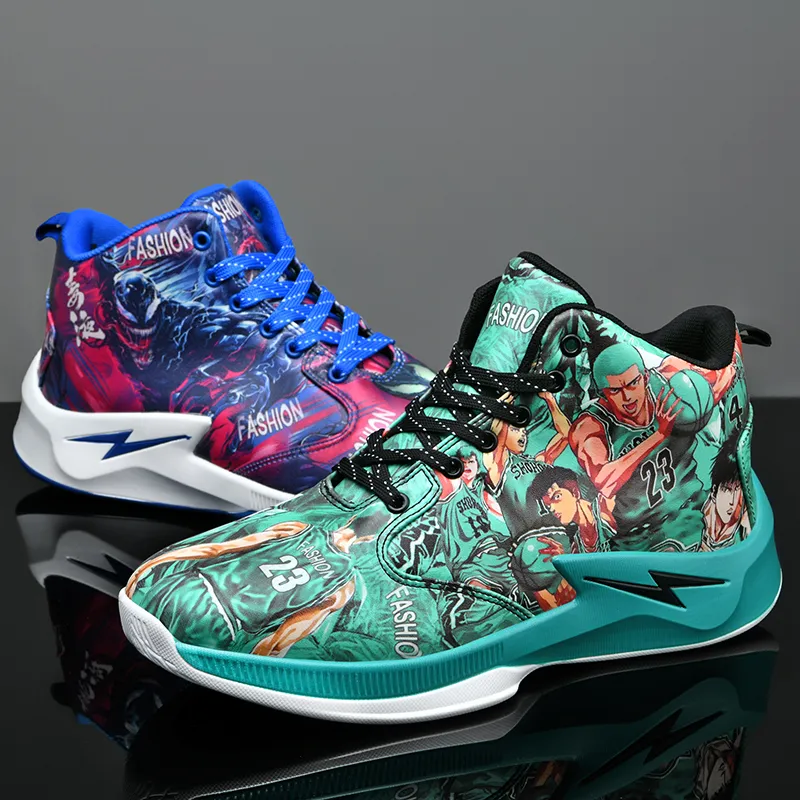 Black-tailed Deer Cushioned Slip-Resistant Abrasion-Resistant High-Top Basketball Shoes Unisex Mismatched Cyan Purple-17