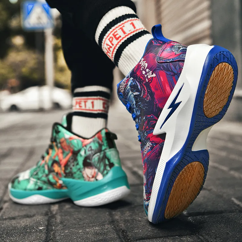 Black-tailed Deer Cushioned Slip-Resistant Abrasion-Resistant High-Top Basketball Shoes Unisex Mismatched Cyan Purple-14