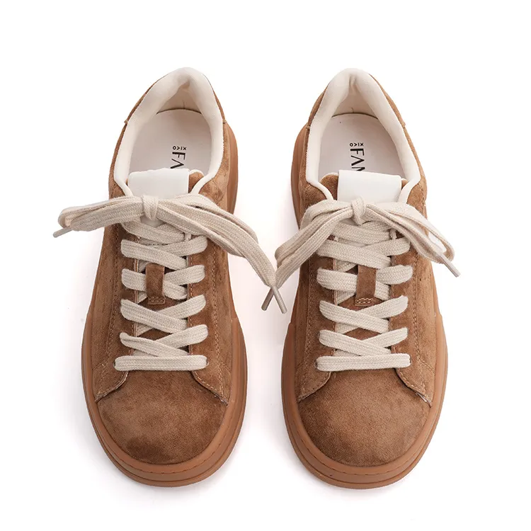 XIAOFAMIAO Cushioned Wear Resistant Height Increasing Low Top Skateboard Shoes Women's Khaki-3
