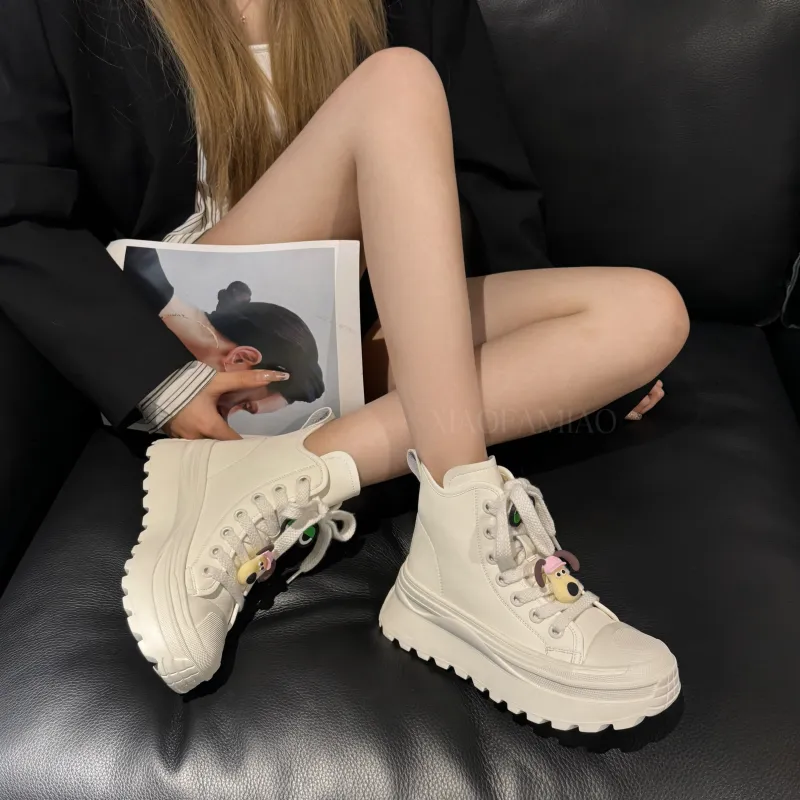 XIAOFAMIAO Ankle Boots Women's Ecru-3