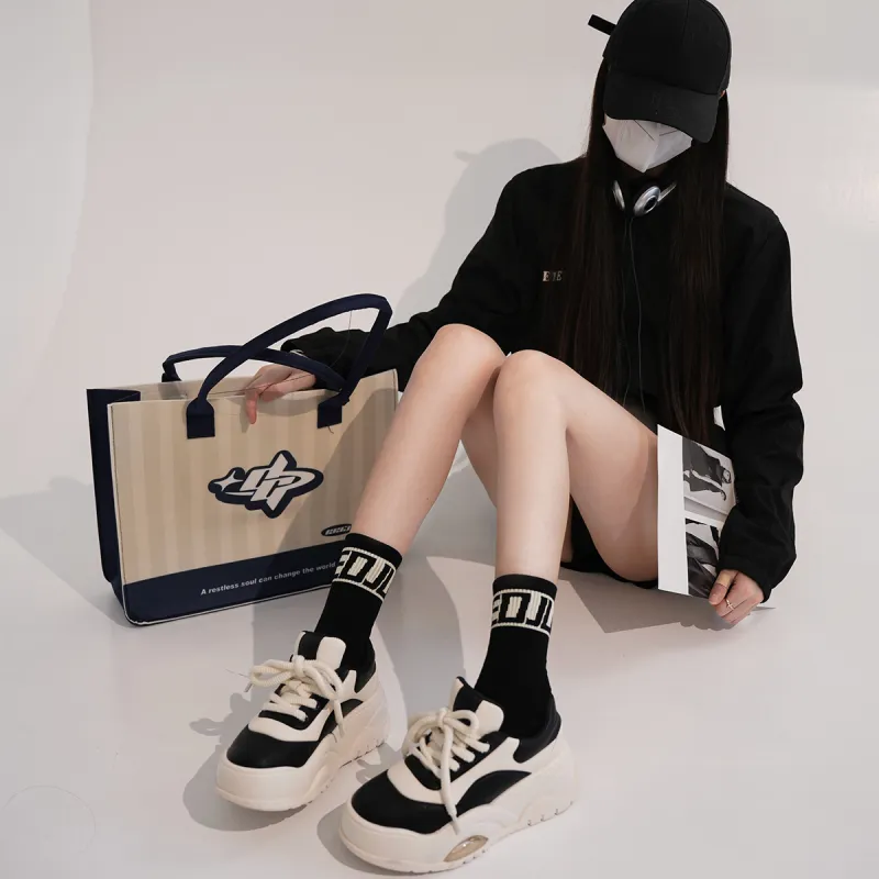 XIAOFAMIAO Minimalist Fashion Style Multicolor Platform Versatile Casual Skateboard Shoes Women's Black White-4
