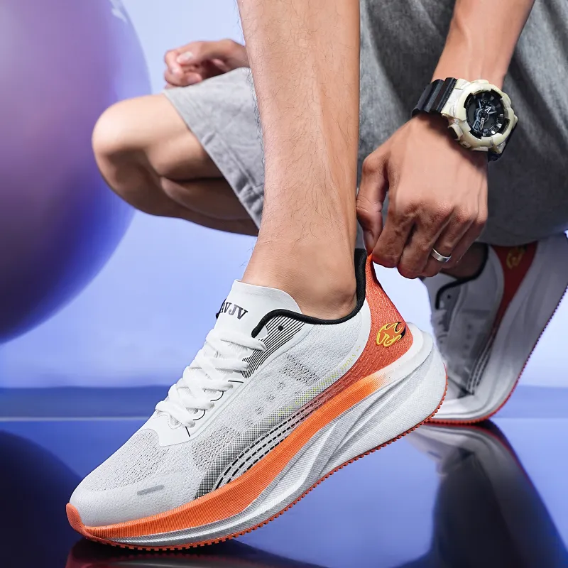 AVJV Running Shoes Men Low Top White, Orange, Orange-8