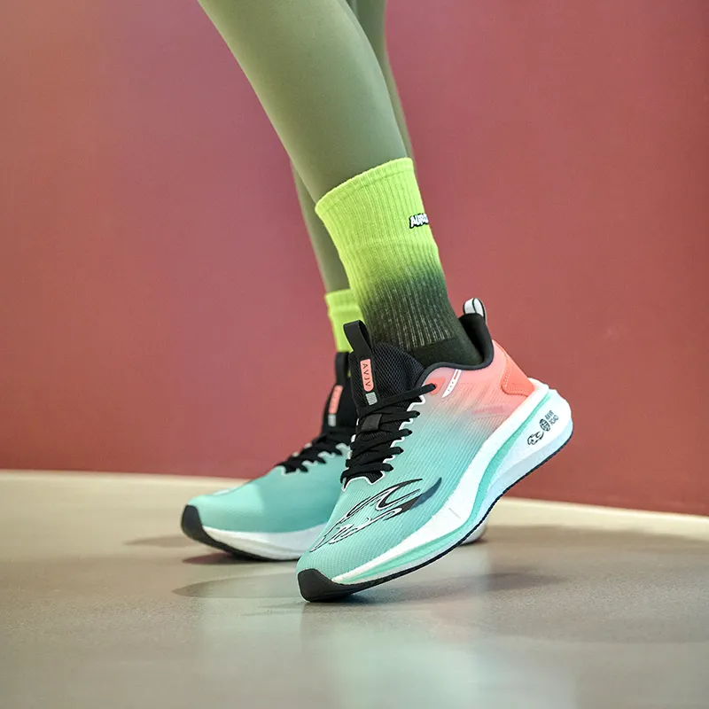 AVJV Cushioned Wear-Resistant Breathable Anti-Rollover Low-Top Popcorn Carbon Plate Running Shoes Men's Light Green Red-6