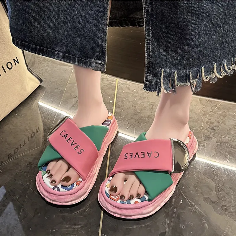 REIHUNG Rubber Sole Sequins Quiet Abrasion Resistant Quick Dry Massage Cushioning Slide Slippers Women's-3