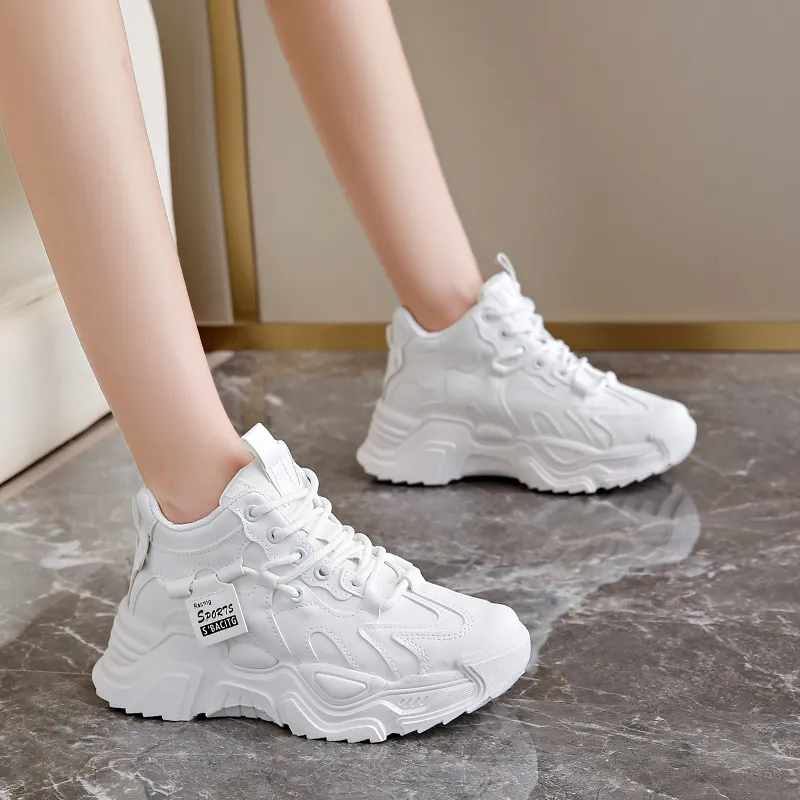 REIHUNG Cushioning Anti-Slip Wear-Resistant Breathable Height Increasing Mid-Top Chunky Sneakers Women's-16