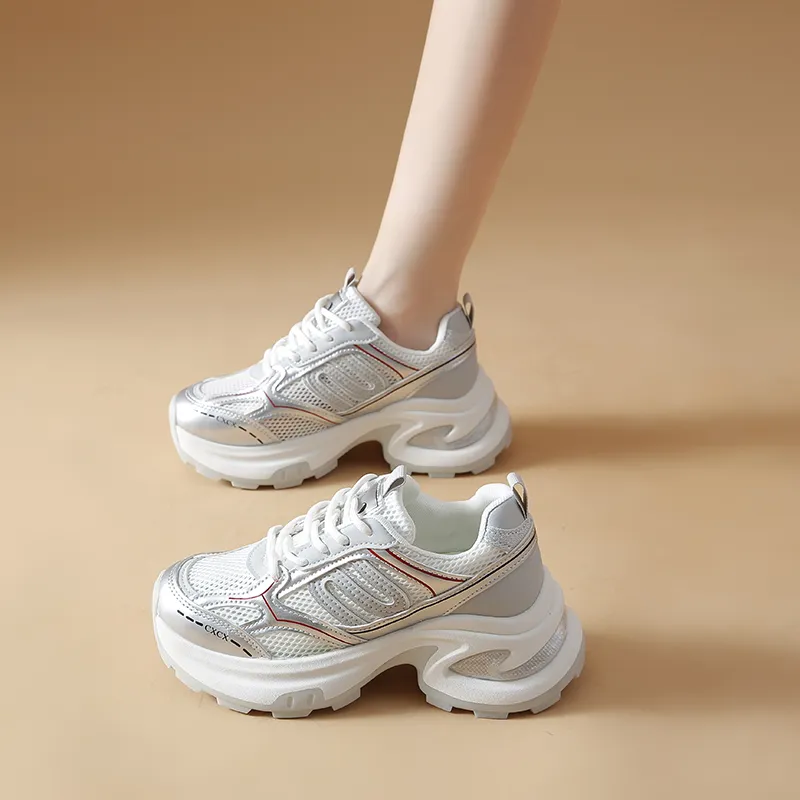 REIHUNG Cushioning Anti Slip And Wear Resistant Height Increasing Low Top Chunky Sneakers Women's-5