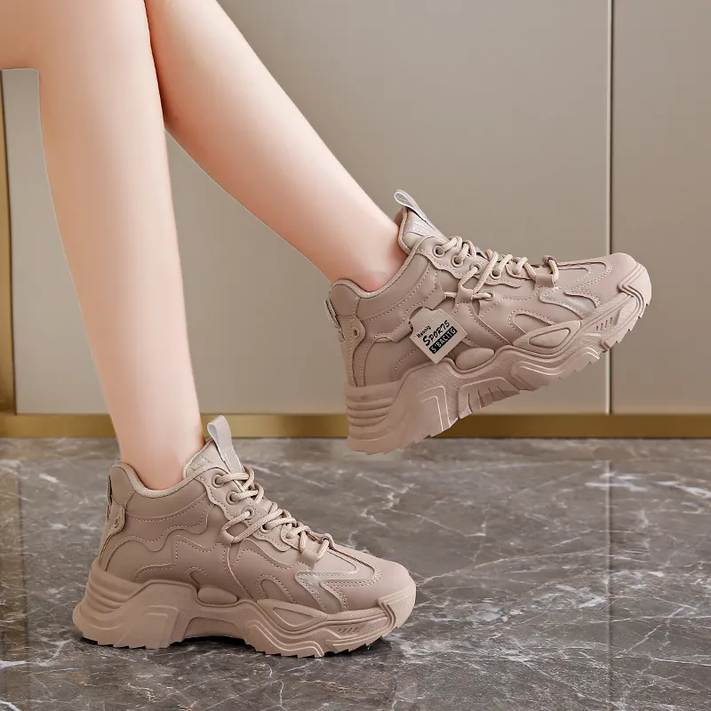 REIHUNG Cushioning Anti-Slip Wear-Resistant Breathable Height Increasing Mid-Top Chunky Sneakers Women's-11