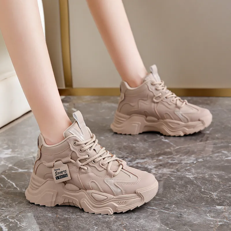 REIHUNG Cushioning Anti-Slip Wear-Resistant Breathable Height Increasing Mid-Top Chunky Sneakers Women's-10