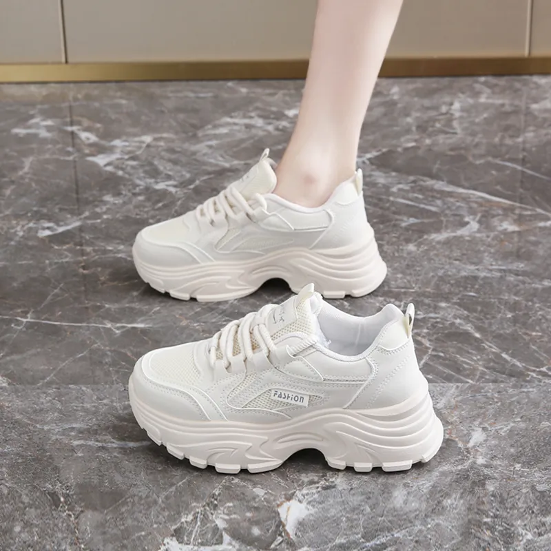 REIHUNG Anti-Slip And Wear-Resistant Breathable Low-Top Chunky Sneakers Women's-5