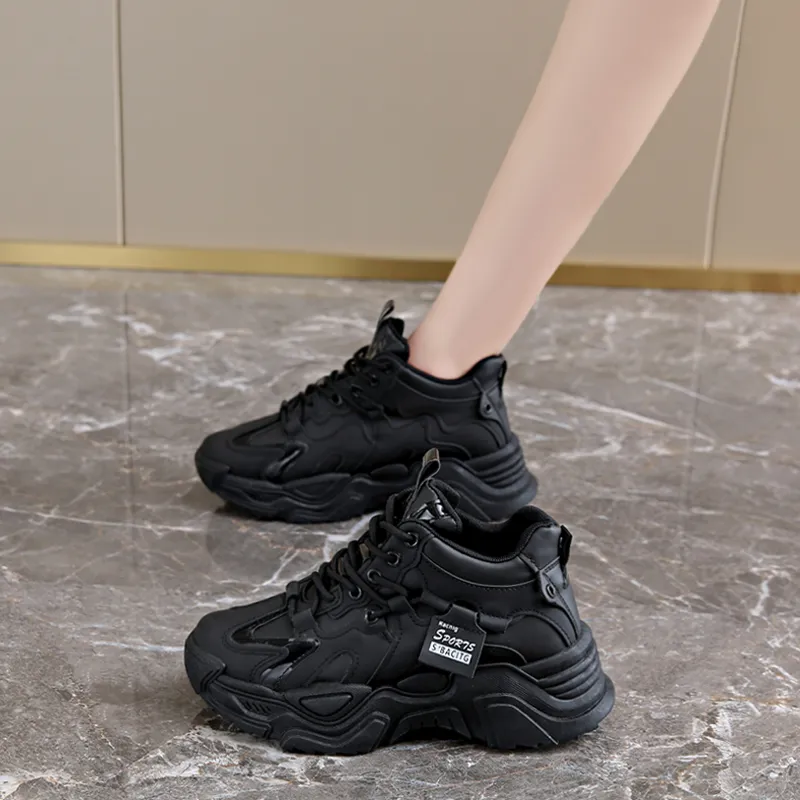 REIHUNG Cushioning Anti-Slip Wear-Resistant Breathable Height Increasing Mid-Top Chunky Sneakers Women's-2