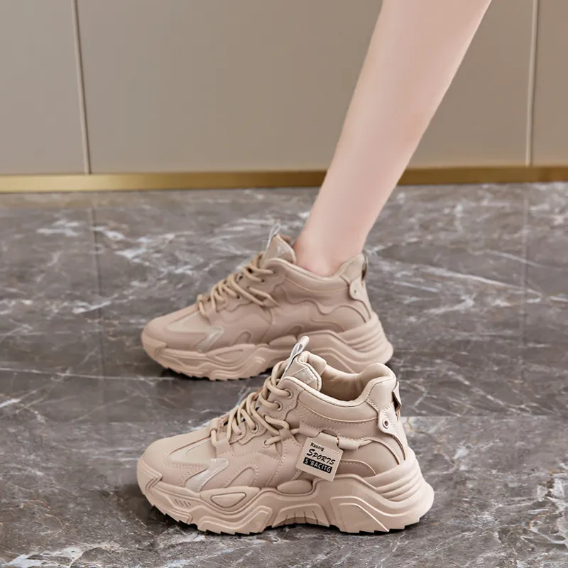 REIHUNG Cushioning Anti-Slip Wear-Resistant Breathable Height Increasing Mid-Top Chunky Sneakers Women's-8