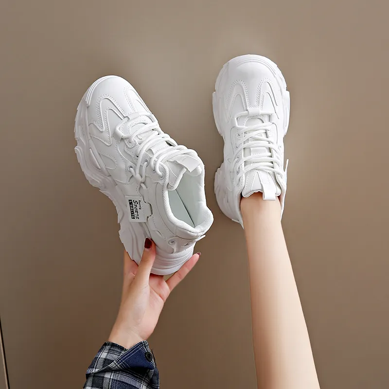 REIHUNG Cushioning Anti-Slip Wear-Resistant Breathable Height Increasing Mid-Top Chunky Sneakers Women's-15