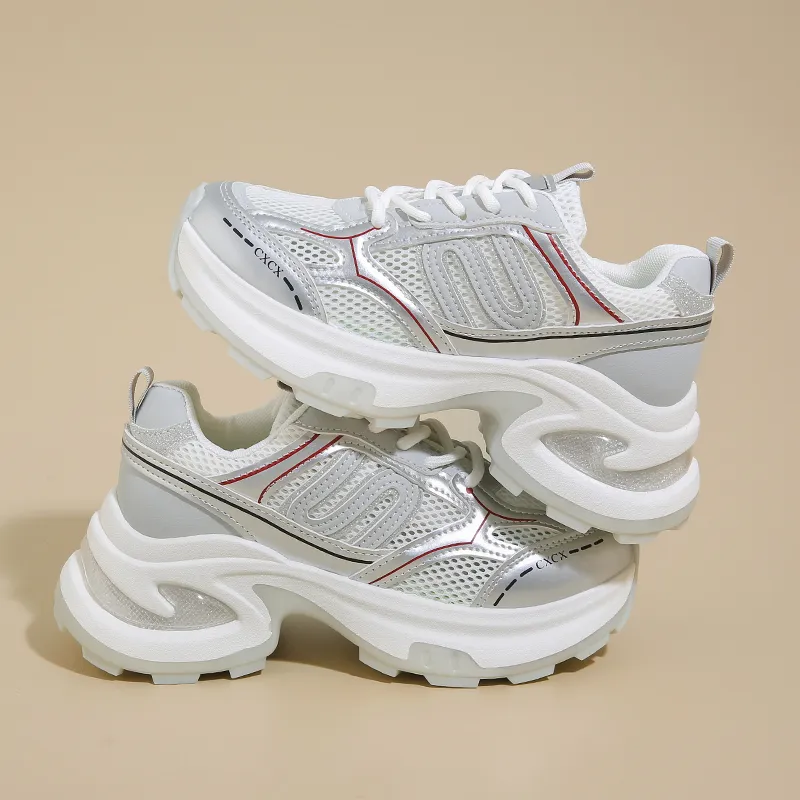 REIHUNG Cushioning Anti Slip And Wear Resistant Height Increasing Low Top Chunky Sneakers Women's-4
