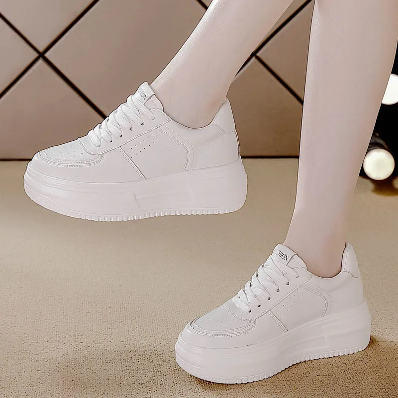 REIHUNG Slip Resistant Water Resistant Cushioned Wear Resistant Height Increasing Low Top Skateboard Shoes Women's-4