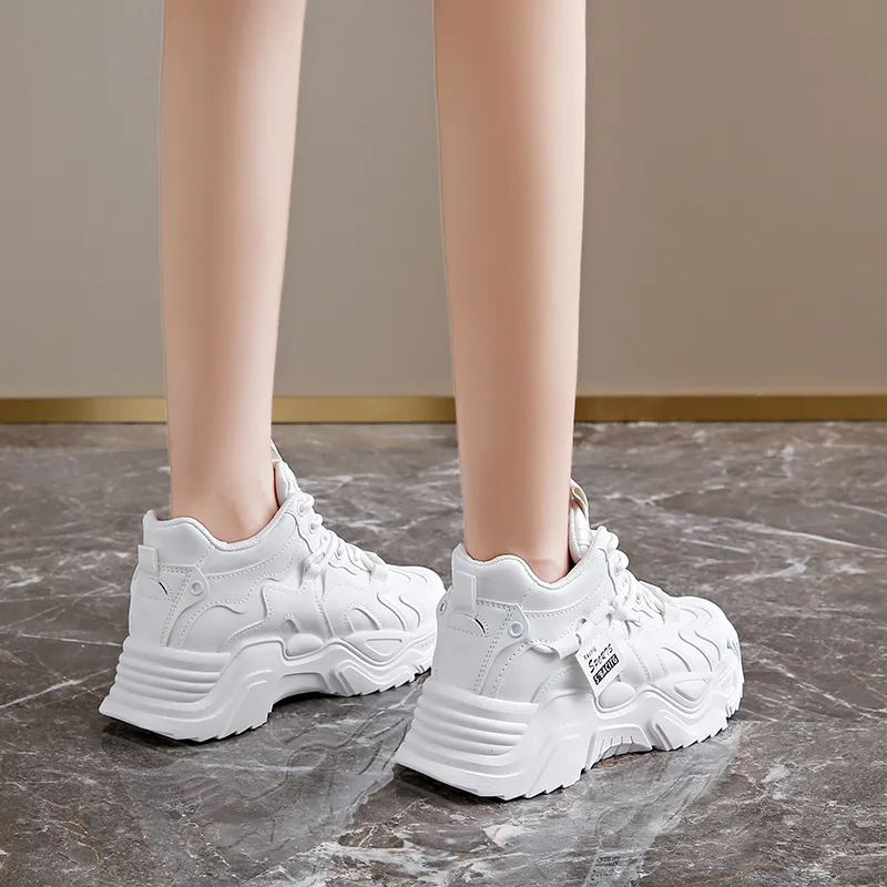 REIHUNG Cushioning Anti-Slip Wear-Resistant Breathable Height Increasing Mid-Top Chunky Sneakers Women's-17