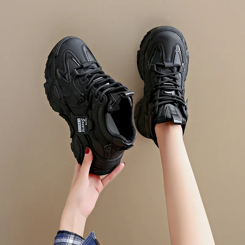 REIHUNG Cushioning Anti-Slip Wear-Resistant Breathable Height Increasing Mid-Top Chunky Sneakers Women's-1